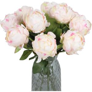 10pcs Peonies Artificial Flowers Fake Silk Peonies with Single Stem Faux Peonies Flowers for Wedding Table Centerpieces Home Decorations Bridal Bouquets Floral Arrangements (Champagne)