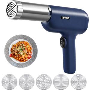 Uspring Handheld Electric Pasta Maker, 5-in-1 Cordless Pasta Maker Machine, Portable Noodle Maker with Dough Cutter, Automatic Noodle Press Machine, Homemade Spaghetti Maker-Blue