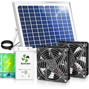 Solar Exhaust Fan for Chicken Coop with Battery, Solar Powered Fan with 25W Bifacial Solar Panel & Dual 5.5" Fans Kits