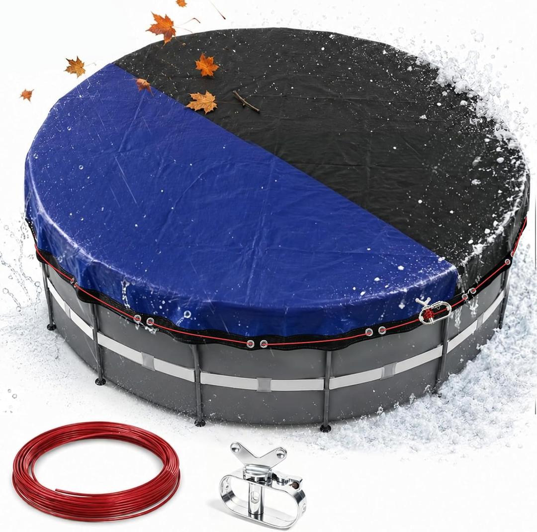 Pool Cover for 24FT Above Ground Pools,Reinforced 3-Layer Pool Winter Cover