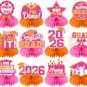12Pcs Pink and Orange Graduation Decorations Honeycomb Centerpieces, Class of 2026 Graduation Centerpieces for Tables, Orange and Pink Congrats Grad Graduation Table Decorations Table Toppers