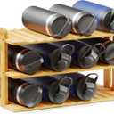 SpaceAid Bamboo Water Bottle Organizer with Labels, Kitchen Pantry Water Bottle Storage Rack for Cabinets, Home Cup and Wine Bottle Holder Shelf Organizers, (3-Tier, Hold 12 Bottles)