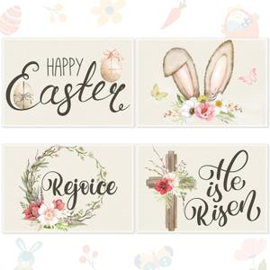 Rtteri Happy Easter Placemats Set of 4, 12 x 18'' Easter Bunny Egg Heat Resistant Table Mats He is Risen Floral Anti Slip Place Mats Spring Washable Table Placemats for Kitchen Dining Home Decoration