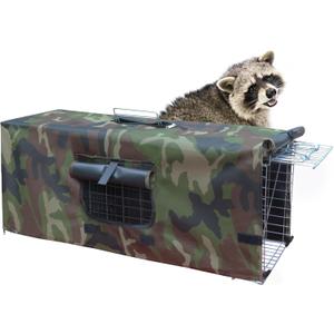 Live Feral Cat Trap Cage with Cover, Heavy Duty Folding Animal Traps Cage for Stray Cats, Large Humane Cat Trap for Raccoon, Squirrel, Skunk, Catch and Release
