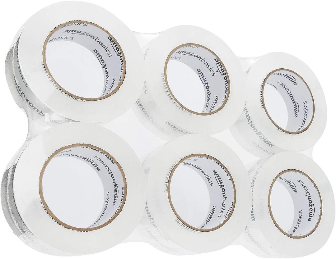 Amazon Basics Packing Tape, Strong & Durable for Moving, Storage, Shipping, Mailing and Sealing, Crystal Clear, 1.88" x 109 Yards, 6-Pack