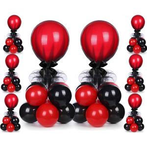 BBTO 8 Set Table Centerpieces Balloons Stand Kit, 80 Pcs Latex Balloons and Table Stand Holder with Base Tulle for Wedding Birthday Baby Shower Party(Black and Pomegranate Red)