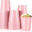 Mifoci 24 Pcs Stadium Plastic Cups Blank Reusable Drink Tumblers Bulk Stackable Drinking Stadium Tumbler for Birthday Party Weddings Mardi Gras(16oz,Pink)