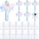 12 Pcs Baptism Favors for Guests Epoxy Cross Fridge Magnets First Communion Cross with Flower Christian Souvenirs Gift for Baptism Christening Baby Shower Party Family Gathering (Blue)