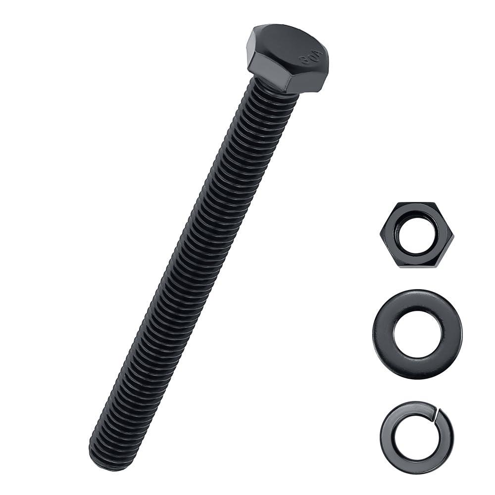 1/2-13 x 5 Hex Bolts with Nuts and Washers (4 Sets), 18-8 (304) Stainless Steel, External Hex Drive, Black Oxide Coated Hexagon Head Bolts Screws, Fayeploo