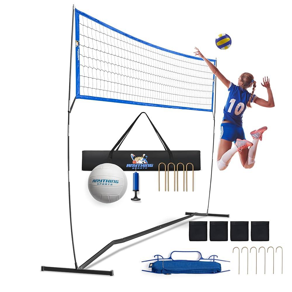 Outdoor Volleyball Net for Backyard. 32FT, 4 Adjustable Height Options, Ball with Pump, Boundary Markers, Carry Case and Stakes Included