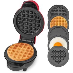 Dash MultiMaker Mini System - Compact Waffle Maker for Family Breakfasts - Removable Griddle Plates & nonstick surface - 5 Plates - Red