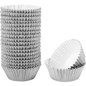 500PCS Cupcake Wrapper Aluminum Foil Grease-Proof Paper Cake Cup Cupcake Liners Muffin Cases Kitchen Baking Tools(Silver)