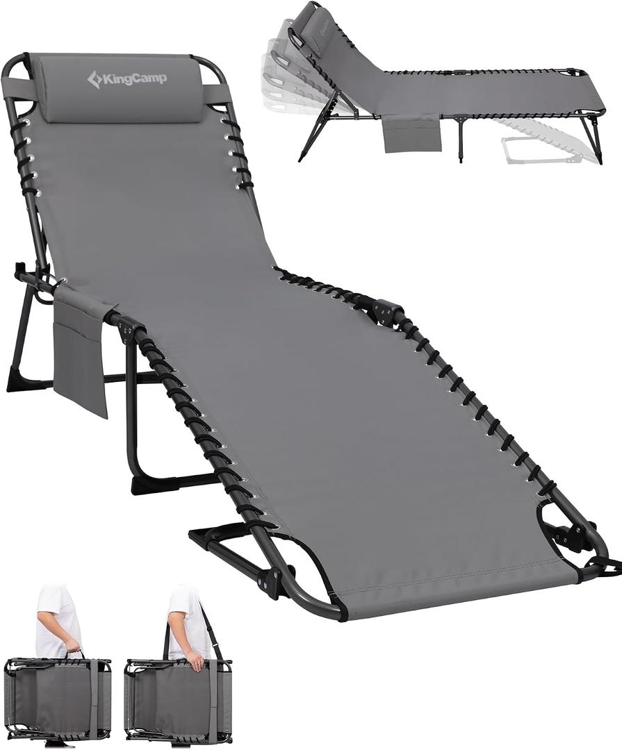 KingCamp Lounge Chair Outdoor,400LBS Tanning Chairs for Outside,Adjustable 5-Position Patio Lounge Chair Sunbathing Chase Lounge Chair Outdoor for Outside Beach Patio Sun Bathing Pool Backyard, 23.23 in x 76.77 in x 13.39 in