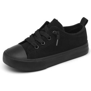 Toddler Little Kid Cushioned Canvas Shoes Slip On Sneakers Soft and Durable (All Black)