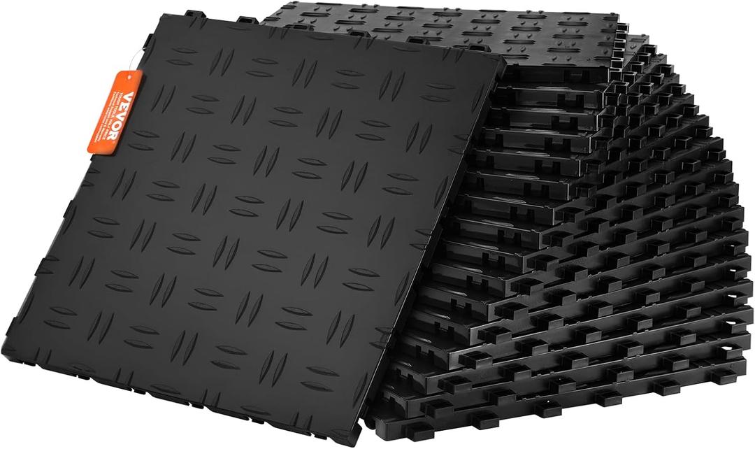 VEVOR Garage Floor Tiles 12 x 12 x 0.53 inch, Interlocking Design Ease of Installation Double-Sided Texture Non-Slip Sturdiness, for Garages, Basements, Repair Shops, Black, 25 Pack
