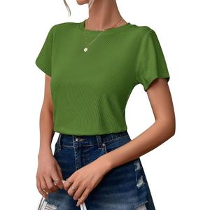 Ridshy Womens T Shirt Short Sleeve Slim Fitted Tshirt Ribbed Basic Tee Tops Summer Casual Fashion Clothes, Army Green S