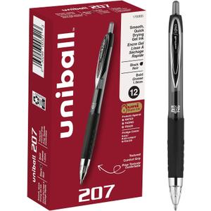 uniball 207 Retractable Gel Pens, Bold Point (1.0mm), Black, 12 Pack