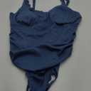 Charmo Plus Size Swimsuit for Women 2025 Tummy Control Scalloped Ribbed One Piece Swimsuits Ruched Modest Bathing Suit (2X, Blue)