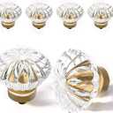 Crystal Cabinet Knobs Cabinets Knob, 4 Pack Flower Antique Brass Vintage Glass Clear Crystal Small Pull for Closet Dresser Drawers Cupboard Wardrobe, Alloy Retro Pulls Old Style Bronze Drawer Handle