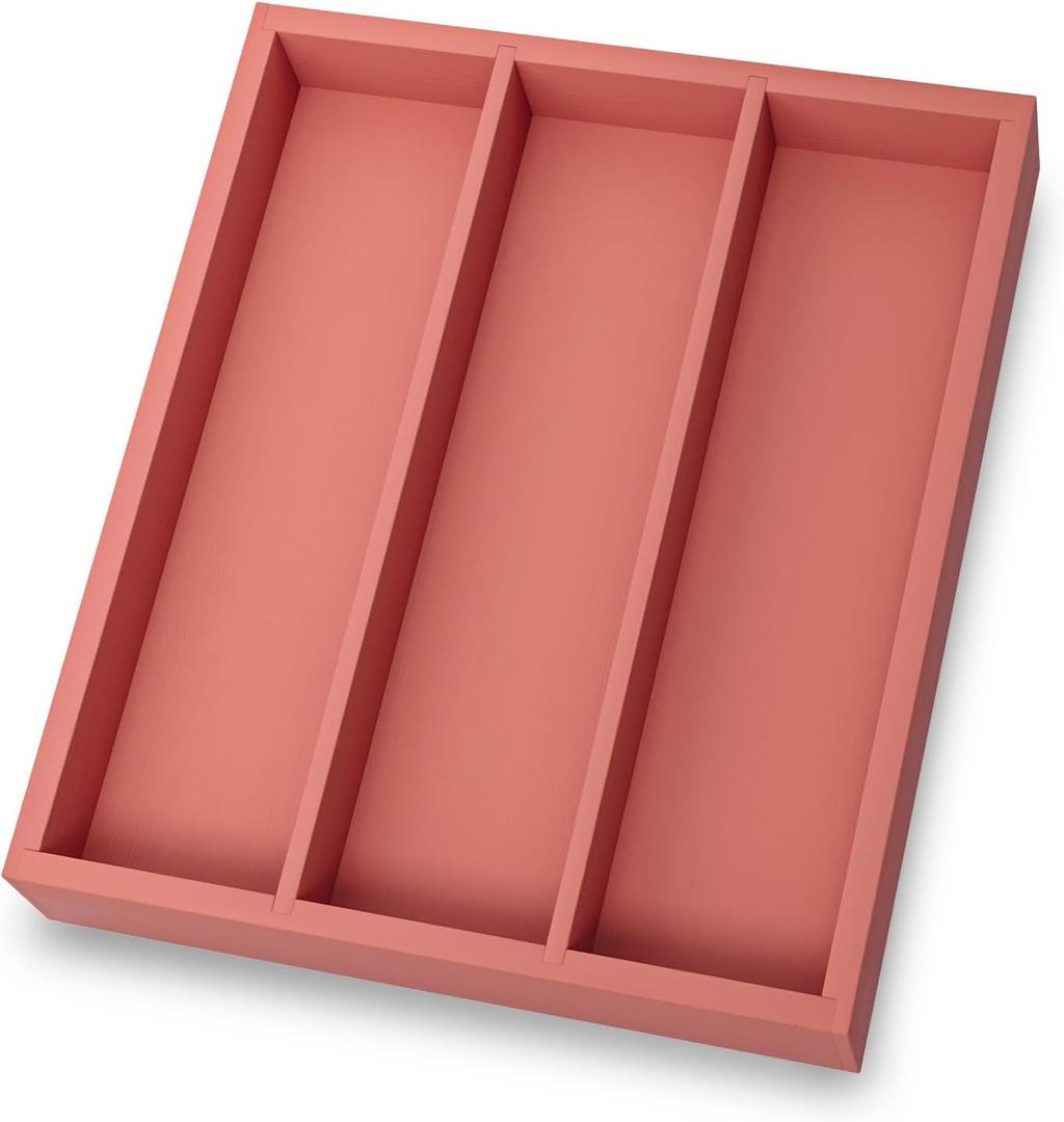 Silverware Organizer Bamboo Kitchen Drawer Organizer, Flatware Organizer Tray for Kitchen, Flatware, UtensilsOrange (3 Compartments)