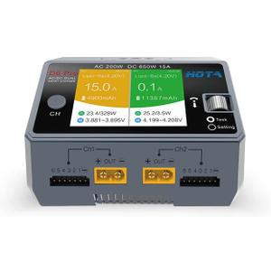 HOTA D6 Pro Balance Charger: Dual Ports Smart Charger with Phone Wireless Charging for Lipo Battery Li-ion LiHv Nicd NiMH Batttery RC Car Drone Support AC/DC Input Gray