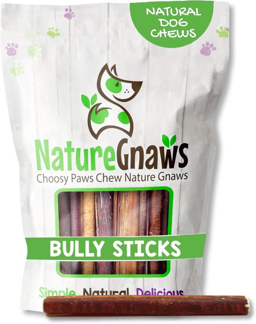 Nature Gnaws Large Bully Sticks for Dogs 5-6" (10 Count) - Thick Long Lasting for Aggressive Chewers and Large Dogs - Natural Beef Dog Chew Bones (EXP 08/01/26)