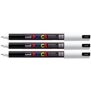 posca Authentic Marker Set, 3 White Professional Grade Paint Markers with 1MR Extra Fine Tip