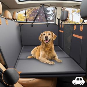 Upgraded PU Thickened Dog Car Seat Cover for Back Seat, Waterproof Back Seat Extender for Dogs with Hard Bottom, Dog Car Seat Cover for Car SUV! Anti-Scratch! Safer! (Holds 400lbs) (For Cars/ Mid-Size SUV/ Small Truck, L Black Faux Leather)