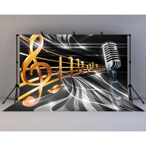 10x7ft Music Notes Backdrop Microphone Photography Background for Birthday Party Decor Banner Photo Booth Studio Props BJLY249