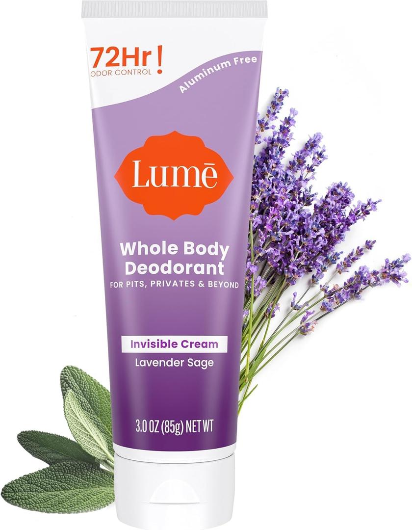 Lume Whole Body Deodorant - Invisible Cream Tube - 72 Hour Odor Control - Aluminum Free, Baking Soda Free, Skin Safe - 3.0 ounce (Lavender Sage) (3 Ounce (Pack of 1))