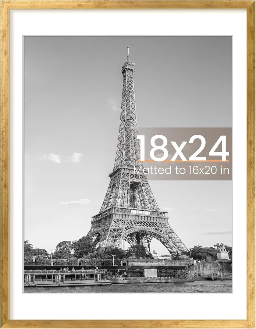 Upsimples 18x24 Picture Frame, Display Pictures 16x20 with Mat or 18 x 24 Without, Wall Hanging Poster Frames, Bronze, 1 Pack