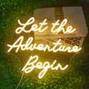 NOSUN Let The Adventure Begin Neon Sign Adventure Neon Signs for Wall Decor Warm White Led Sign Funny Neon Lights for Bedroom Home Travel Club Bar Wedding Engagement Party Decor Dimmable LED Light