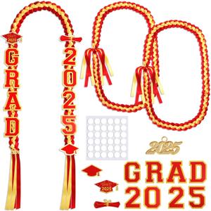 Graduation Lei Set Class of 2025 Grad Ribbon Leis with Honor Cord Double Braided Graduate Leis for Men Women