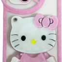 Anime Cat Case for iPhone 15,Phone Holder Stand with Makeup Mirror, Kawaii Phone Cases, Cool Unique Protective Cover for Women (Pink)