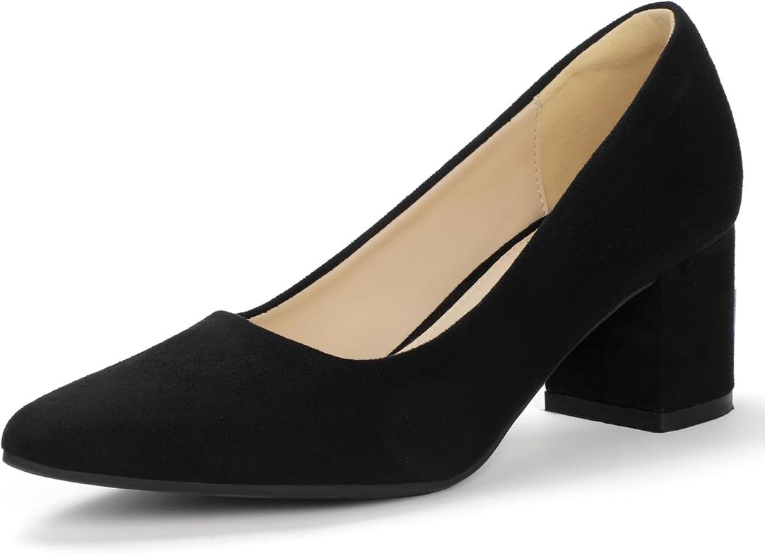 IDIFU Women's Pumps Closed Toe Low Chunky Block Heels Dress Shoes for Women Office Work Business Wedding Prom Shoes Trendy Comfortable Pointed Toe Short Thick Heels Pumps Size 7