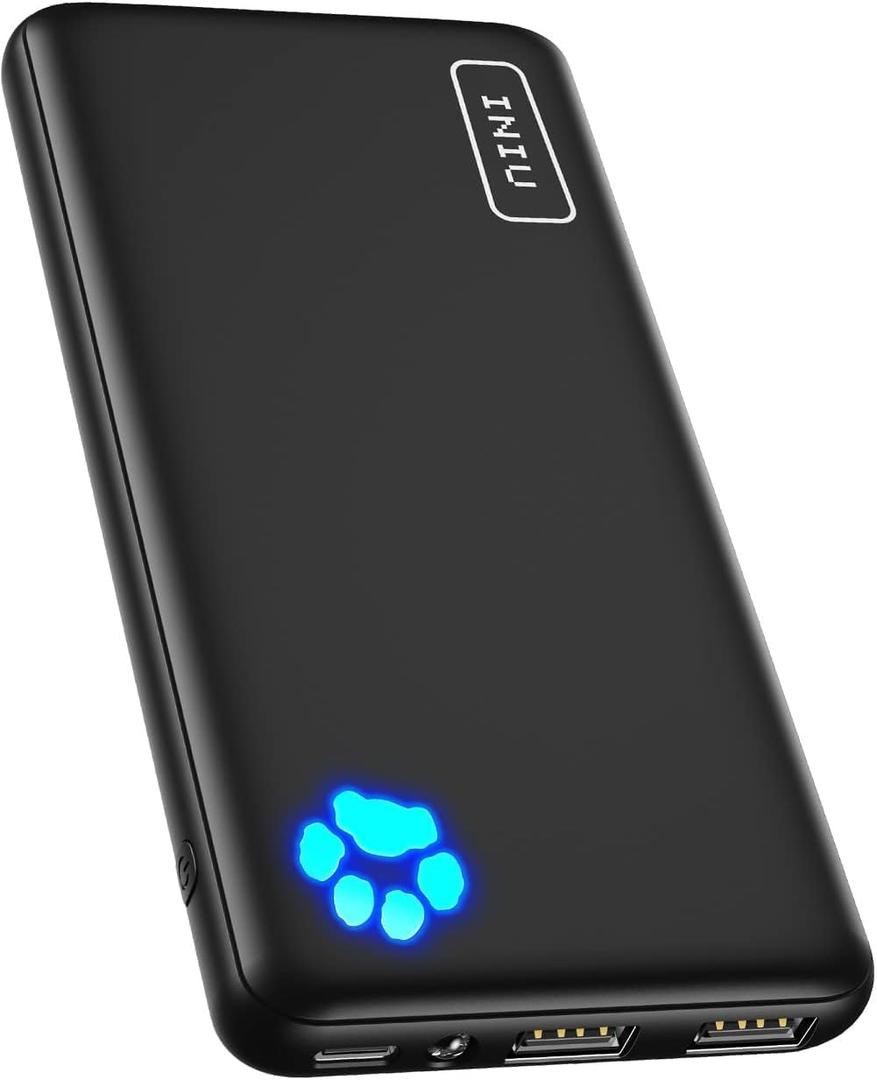 INIU Portable Charger, Slimmest 10000mAh 5V/3A Power Bank, USB C in&out High-Speed Charging Battery Pack, External Phone Powerbank Compatible with iPhone 16 15 14 13 12 Samsung S22 S21 Google iPad etc (Classic Size, Black)