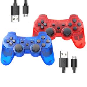 Rzzhgzq 2 Pack PS3 Wireless Controller P3 Controller Wireless Bluetooth Gamepad with USB Charger Cable for PS3 Console (Clear Blue+Clear Red)