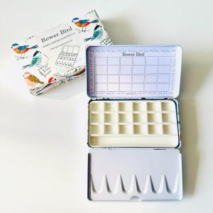 Bower Bird Travel Watercolor Palette,Portable Ceramic Palette,Empty Paint Palette,Small Travel Metal Paint Boxwith Porcelain Palette (18Well)