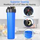 WHB20 Whole House Water Filter Housing, Fit 20"x4.5" Sediment etc Filters for Well and City Water, Big Filter Blue Pre-Filtration System for Home, 1" NPT Port, Pressure Release