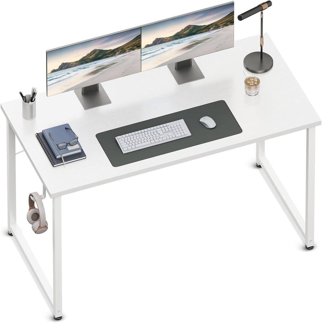 ODK 48 Inches Small Gaming Computer Desk, Work Study Table for Home Office, Kids Student Writing Desk with Headphone Hooks, White