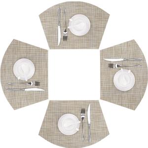 SHACOS Wedge Placemats Set of 4 for Small Round Table Woven Vinyl Table Placemats Wipe Clean CircleTable Mats Indoor Outdoor, Beige