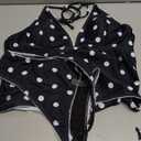 Verdusa Women's Halter Tankini Swimsuits 2 Piece Polka Dots Bikini Set Tie Backless Tops with Panty (Large, Black and White)