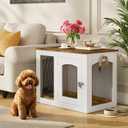 CHOEZON Wooden 30.1" Dog Crate Furniture, Farmhouse Pet Cage End Table with Secure Lock, Ventilated Mesh for Medium Dogs, Dog Kennel Furniture for Living Room, Bedroom, White and Walnut MGW02WL