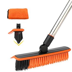 2 in 1 Floor Scrub Brush Grout Brush with 57.8" Long Handle,120°Rotatable Shower Tile Grout Cleaner Scrubber,V-Shaped Corner Brush for Hard to Reach Areas (Orange)