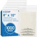 Spartan Industrial - 8" X 10" (1000 Count) Self Seal Clear Poly Bags with Suffocation Warning - Permanent Adhesive