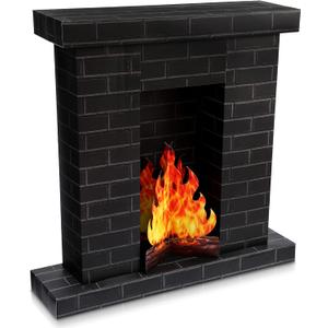1 Set Christmas Corrugated Fireplace 35.5 x 29 x 8 Inch Cardboard Fireplace with 3D Fire Flame Prop 3D Life Size Cardboard Cutout Standup for Christmas Party Decorations (Black)