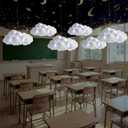 VioraWhite 6 Set Hanging Cloud LED Lights for Ceiling with 2 Pcs 4.9 x 3.4 ft Magical Wizard Classrooms Star Night Artificial Cotton Clouds Ceiling Decorations for Classrooms Birthday Magical Wizard