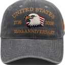 250th Anniversary USA Hat United States 250 Year American Anniversary Hat Patriotic Embroidery Baseball Cap (Gray)
