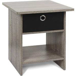Furinno Dario End Table / Side Table / Night Stand / Bedside Table with Bin Drawer, 1-Pack, French Oak Grey/Black