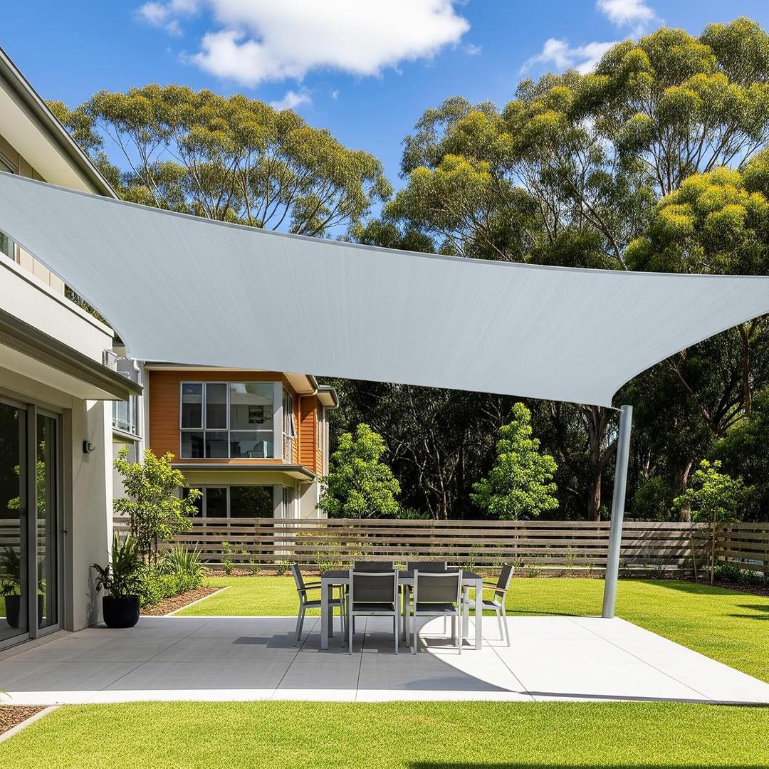 Cool Area Sun Shade Sail 16x16FT Rectangle Shade Canopy Outdoor Sunshade for Patio Backyard Garden, Silver Grey